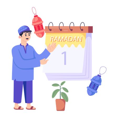 Muslim man showing Ramadan Calendar  일러스트레이션