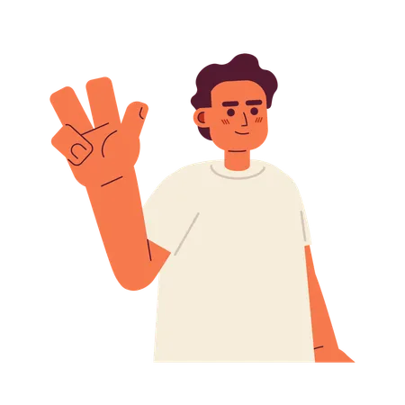 Muslim Man Showing Victory Sign Semi Flat Color Vector Character Hand Gesture Peace Editable Half Body Person On White Simple Cartoon Spot Illustration For Web Graphic Design Illustration