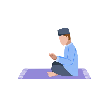 Muslim man sitting down and praying  Illustration