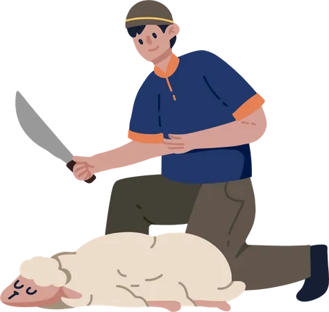 Muslim man slaughter sheep  Illustration
