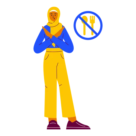 Muslim man standing and showing No Eating pose  Illustration