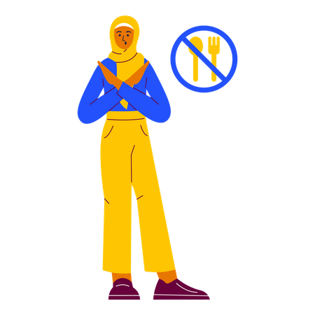 Muslim man standing and showing No Eating pose  Illustration