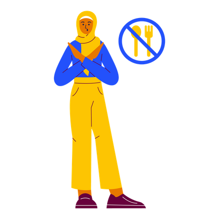 Muslim man standing and showing No Eating pose  일러스트레이션