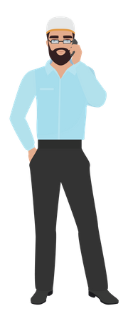 Muslim man standing and talking on mobile  Illustration