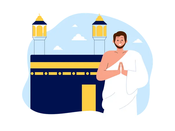 Muslim man standing at mecca  Illustration