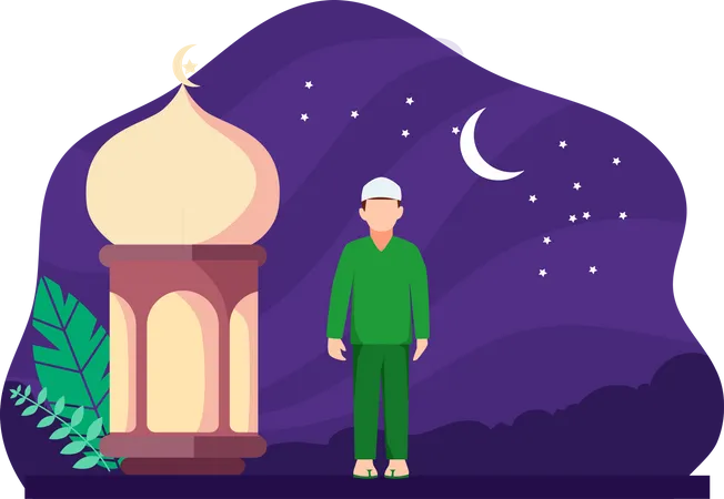 Muslim man standing at mosque Illustration