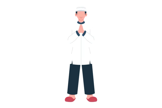 Muslim man standing with folded hands  Illustration