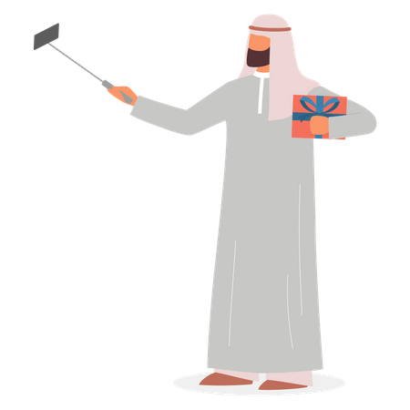 Muslim man taking selfie  Illustration