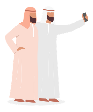 Muslim man taking selfie with friend  Illustration