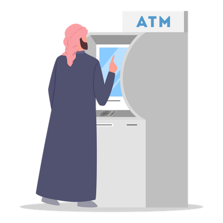 Muslim man using ATM machine  Illustration