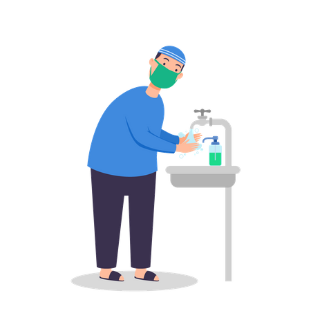 Muslim man washing hands  Illustration