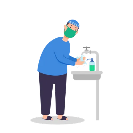 Muslim man washing hands  Illustration