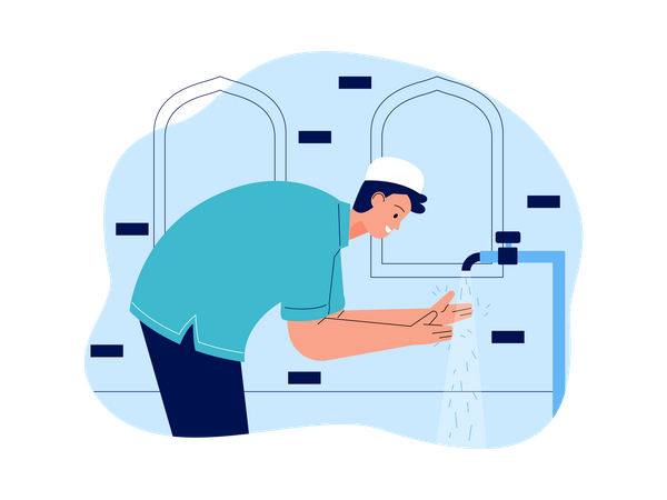 Muslim man washing hands at mosque  Illustration