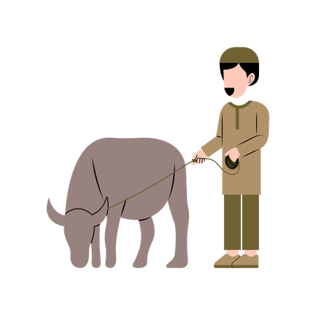 Muslim Man With Buffalo  Illustration