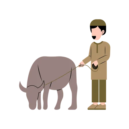 Muslim Man With Buffalo  Illustration