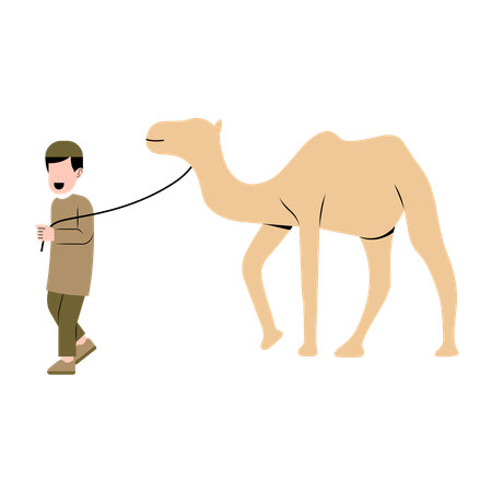 Muslim Man With Camel  Illustration