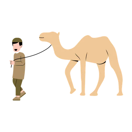 Muslim Man With Camel  Illustration