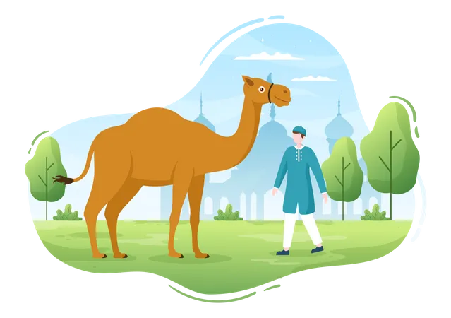 Muslim man with camel Illustration