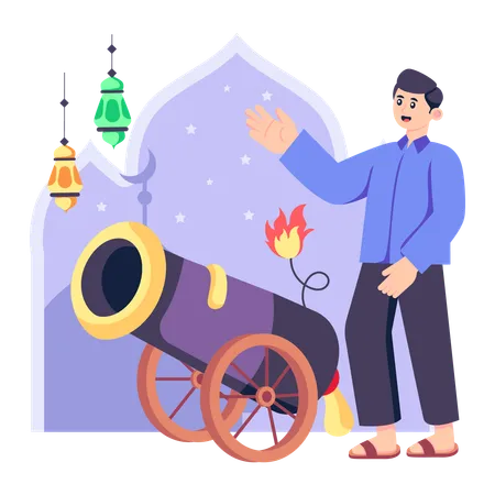 Muslim man with Cannon  Illustration