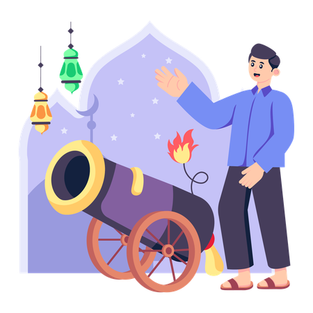 Muslim man with Cannon  Illustration