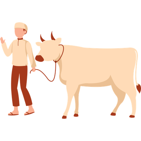 Muslim Man with Cow  Illustration