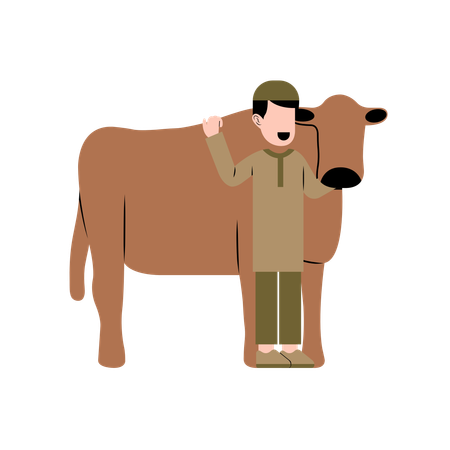 Muslim Man With Cow  Illustration