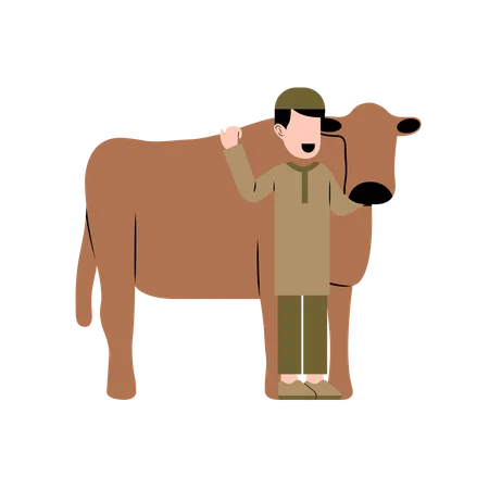 Muslim Man With Cow  Illustration