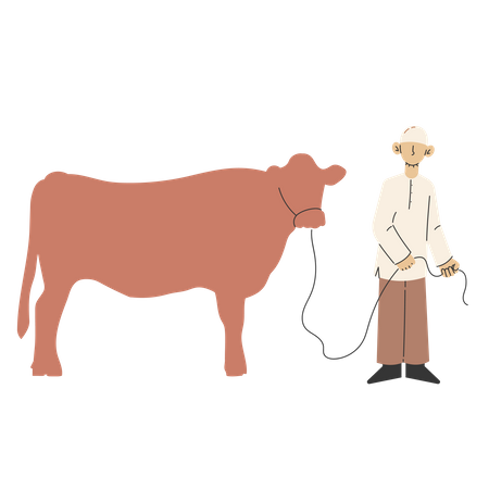 Muslim man with cow  イラスト