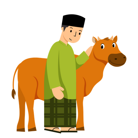 Muslim man with Cow  イラスト