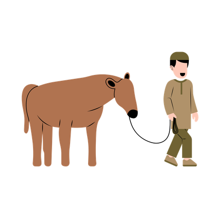 Muslim Man With Cow  Illustration