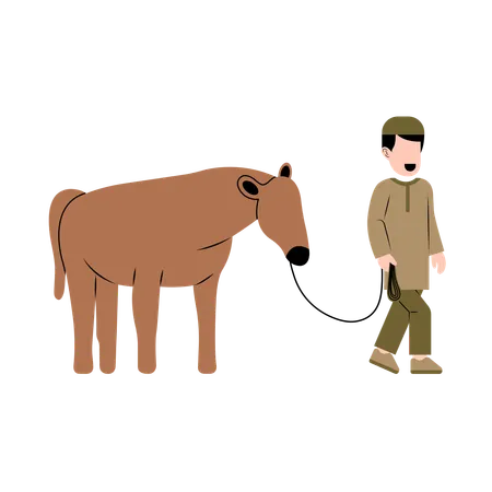 Muslim Man With Cow  Illustration