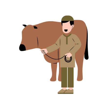 Muslim Man With Cow  Illustration