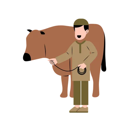 Muslim Man With Cow  Illustration