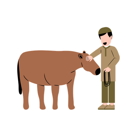 Muslim Man With Cow  Illustration