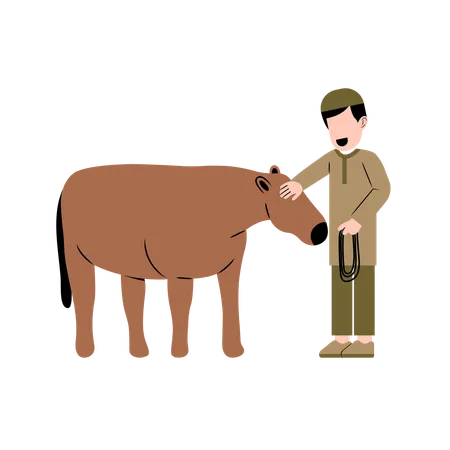 Muslim Man With Cow  Illustration