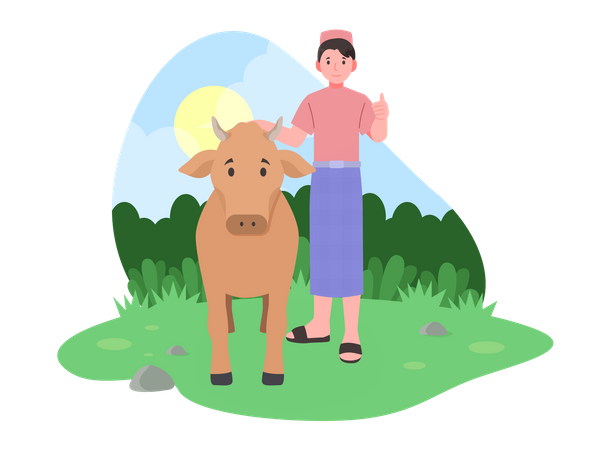 Muslim man with cow  Illustration