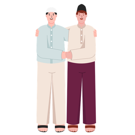 友人と握手するイスラム教徒の男性  イラスト