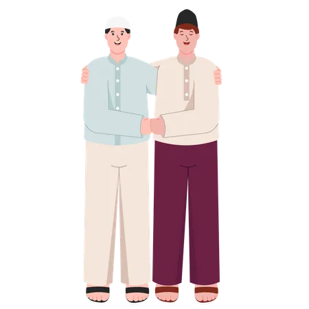 友人と握手するイスラム教徒の男性  イラスト