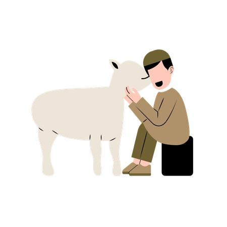 Muslim Man With Goat  Illustration