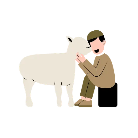 Muslim Man With Goat  Illustration