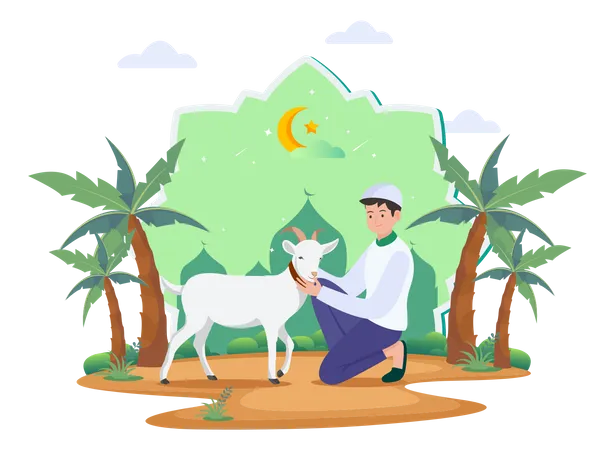 Muslim man with goat  Illustration