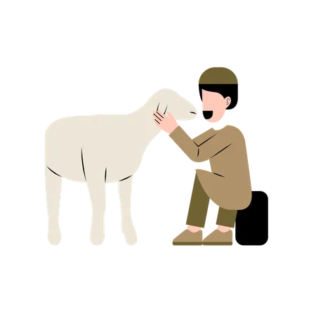 Muslim Man With Goat  Illustration