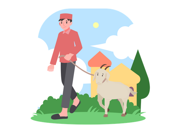 Muslim man with goat  Illustration