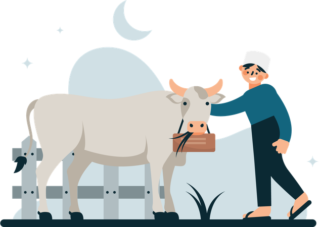 Muslim man with  his cow  Illustration