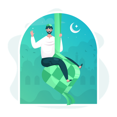 Muslim man with ketupat  Illustration