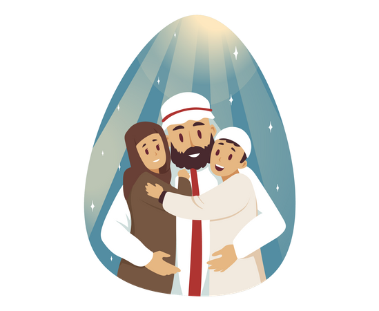 Muslim Man with kids  Illustration