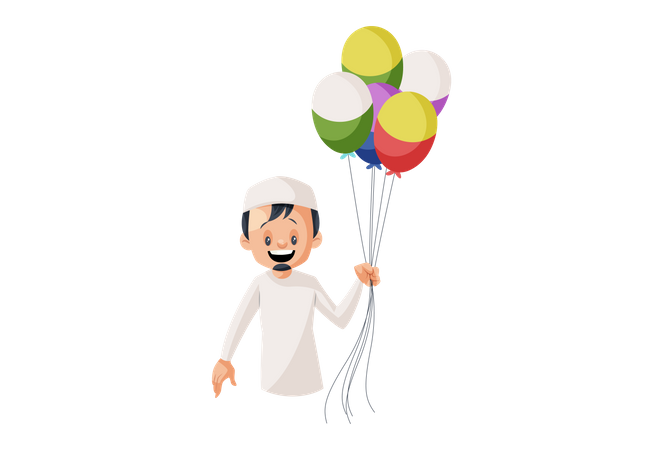 Muslim man with Lots of balloon  일러스트레이션