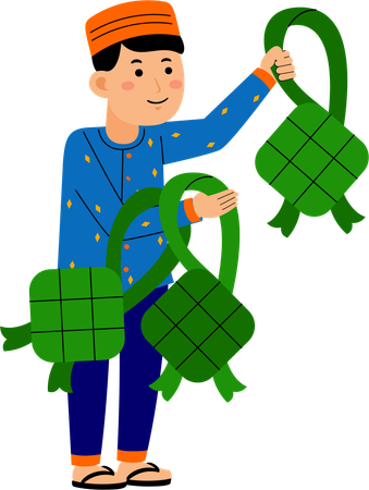 ラマダンの飾りをつけたイスラム教徒の男性  イラスト
