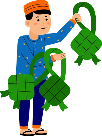 ラマダンの飾りをつけたイスラム教徒の男性  イラスト