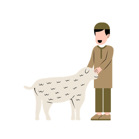 Muslim Man With Sheep  일러스트레이션